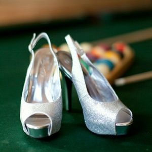 Davids Bridal Wedding Peeptoe Heels Silver Glitter