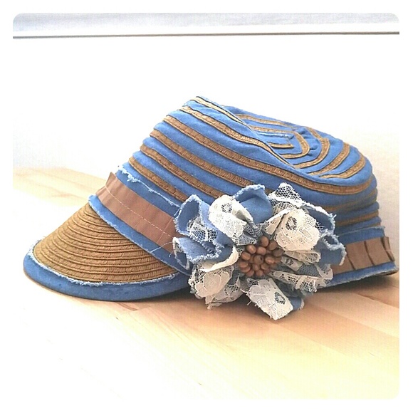 Denim Cap Hat Handmade with Brim and embellishment