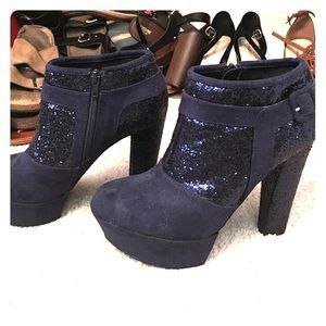 Midnight blue sequin booties