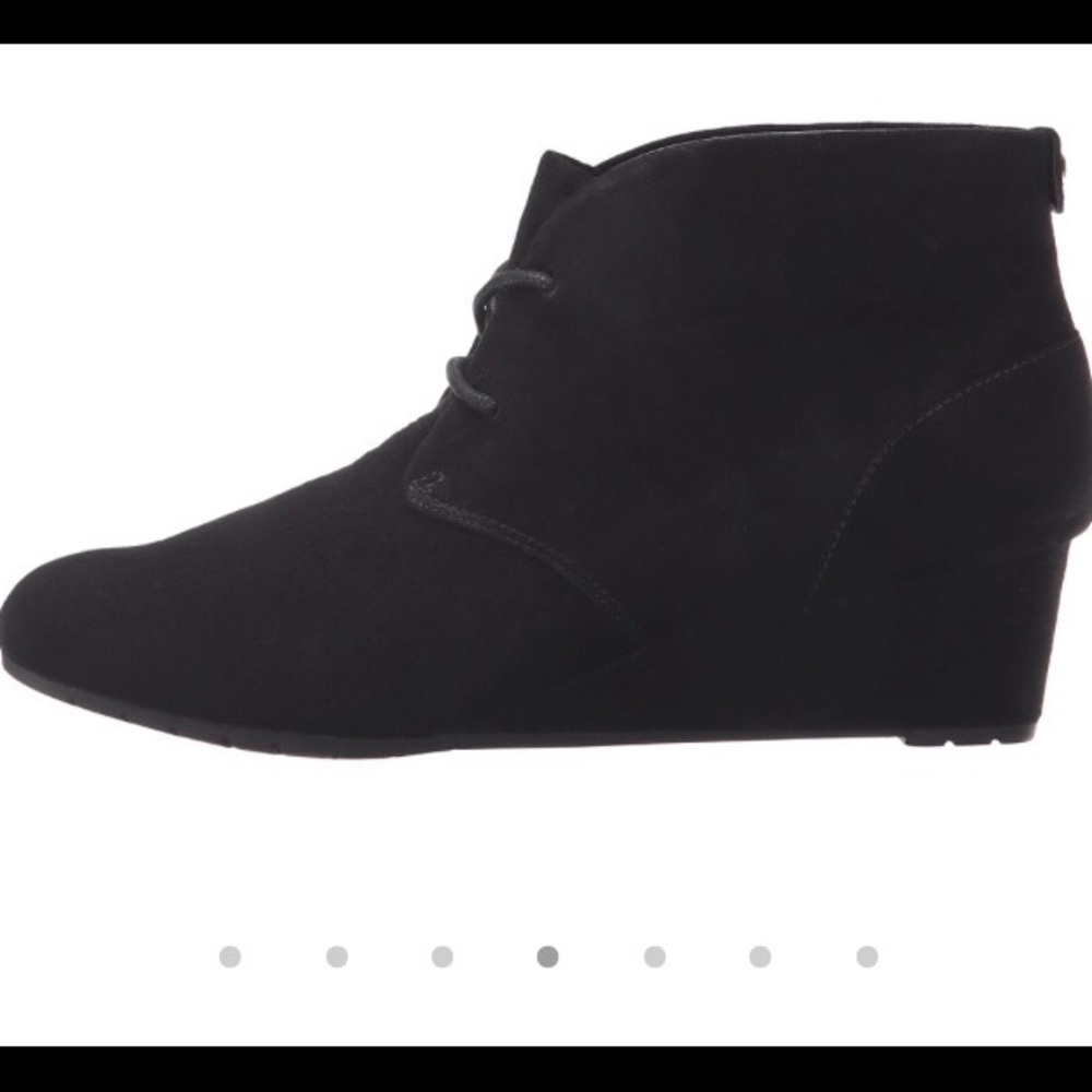 Clarks Artisan black suede wedge boots, size 7