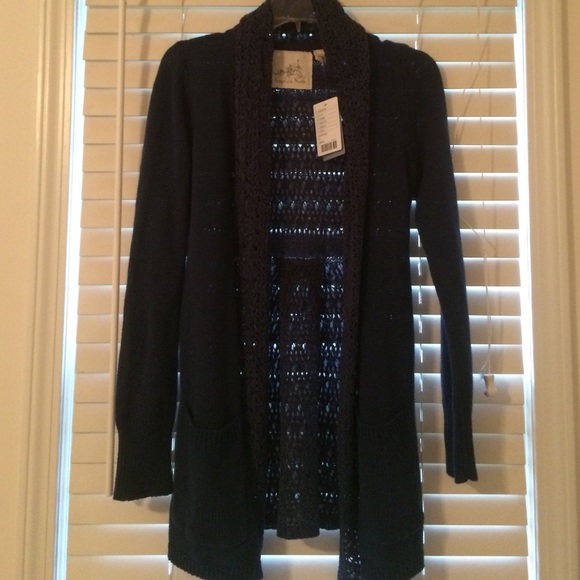 Anthropologie sapphire blue long crocheted sweater