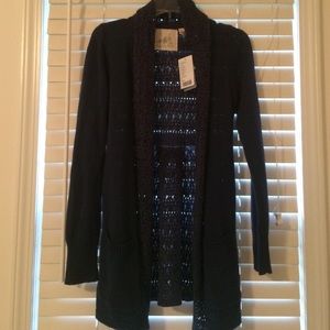 Anthropologie sapphire blue long crocheted sweater