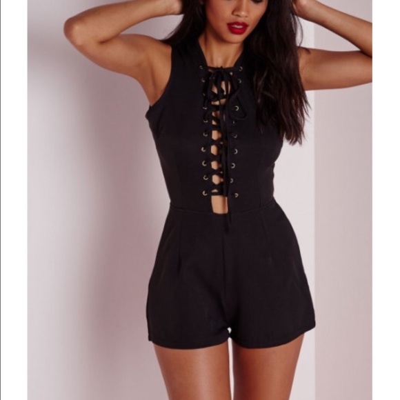 Missguided black lace up romper