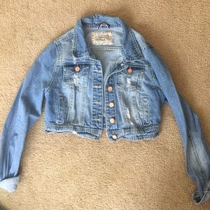 Distressed crop Jean jacket