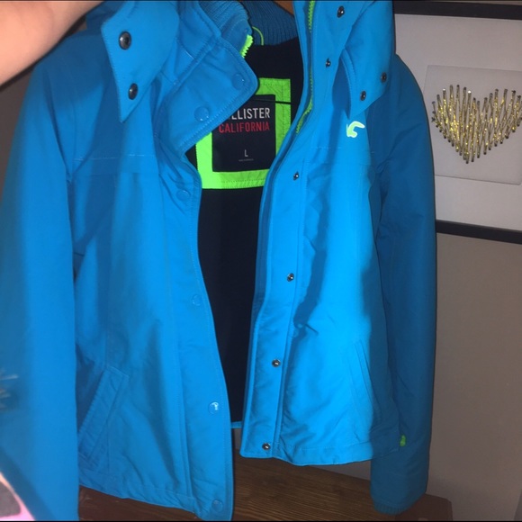 Bright blue and green winter coat