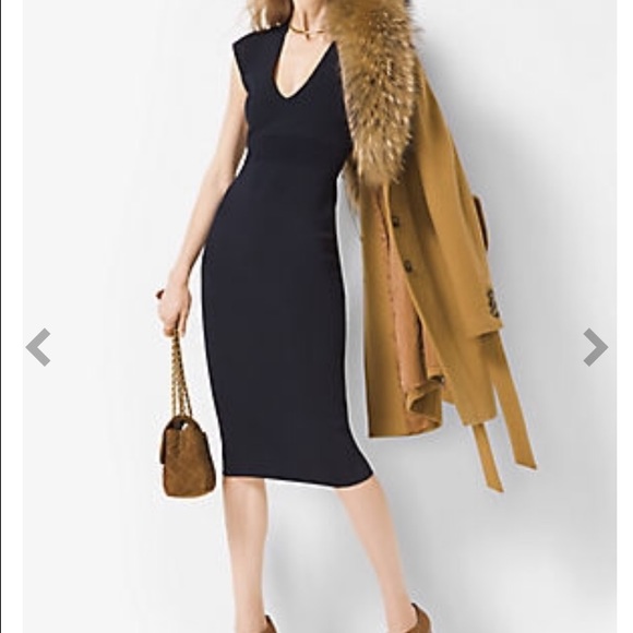 navy v neck midi dress