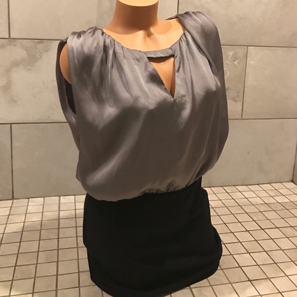 Grey Silk & Black Cocktail  / Office / Work Dress