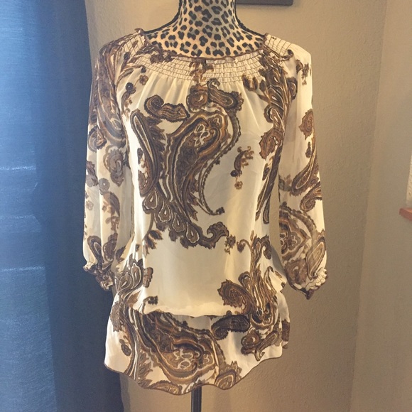 INC peasant style printed blouse.