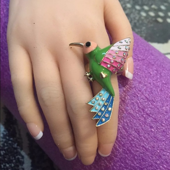 Hummingbird Enamel and crystal Ring one size