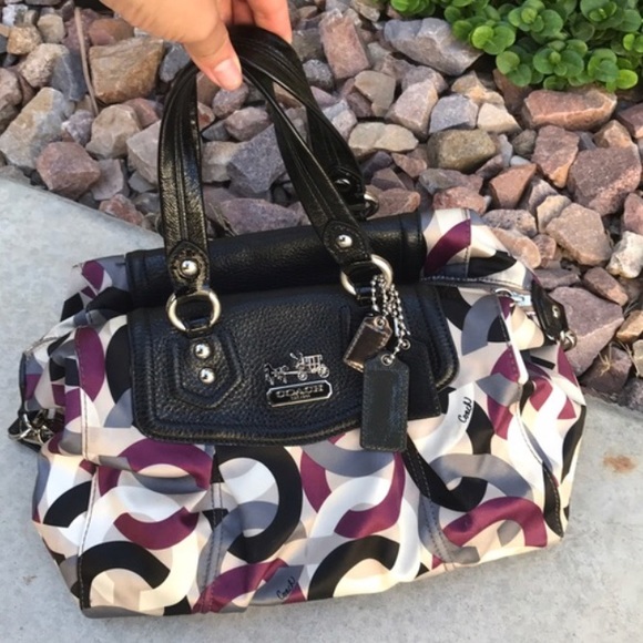 Coach purple Audrey chainlink, satin leather purse