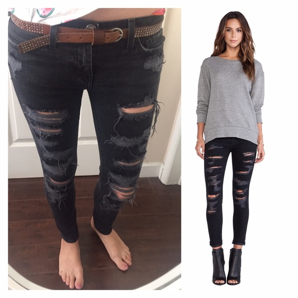 Current/Elliott Denim - Current Elliott The Stiletto Black Tattered