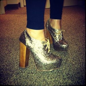 Steve Madden Oxford Glitter Wood Platform Heels