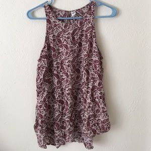 Sleeveless burgundy floral top