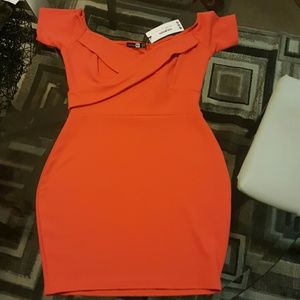 Orange Off the shoulder Wrap Bodycon dress