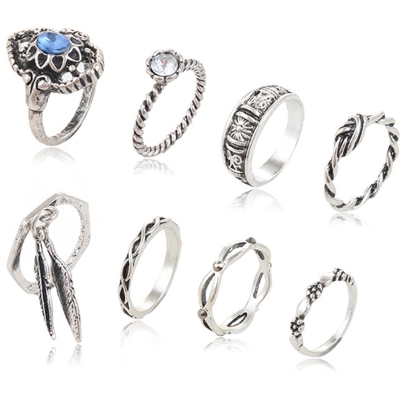 8 Piece Tribal Boho Vintage Leaf Midi Ring Set NWT - Picture 3 of 6