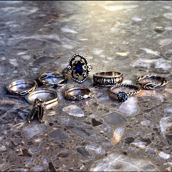 8 Piece Tribal Boho Vintage Leaf Midi Ring Set NWT - Picture 2 of 6