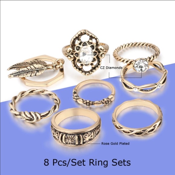 8 Piece Tribal Boho Vintage Leaf Midi Ring Set NWT - Picture 5 of 6