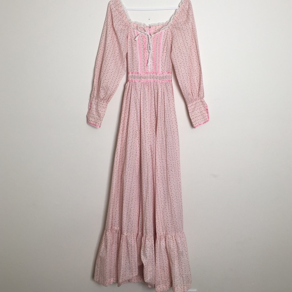Vintage gunne sax style pink boho maxi dress