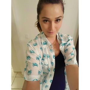 Blue Crab Retro Button Up