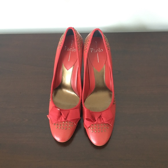 Size 8 red Linea Paola leather pumps, New - Picture 3 of 3