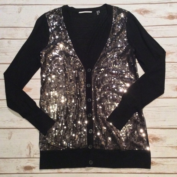 T Tahari Black Sequin Cardigan Small - Picture 2 of 3