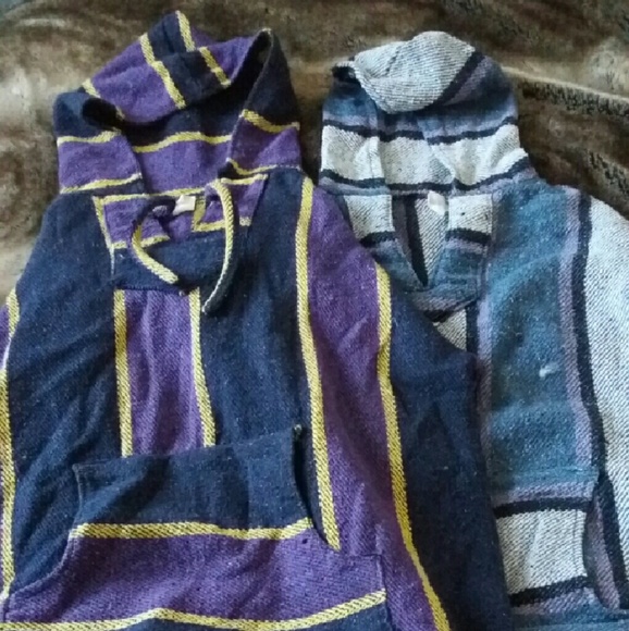 2 Authentic Mexican Striped Ponchos