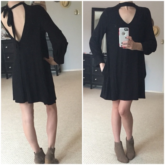 LAST ITEM▫️Black LS Choker Swing Dress w/ Pockets - Picture 2 of 4