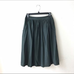 A-line forest green high waisted skirt knee length