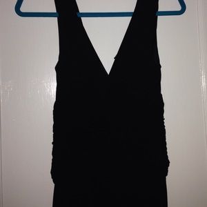 Long black double v neck dress