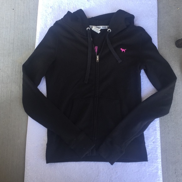 Black Victorias Secret Pink Zip-Up Jacket