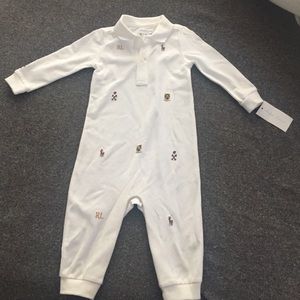 Ralph Lauren baby boy white coverall. Size 9mos.
