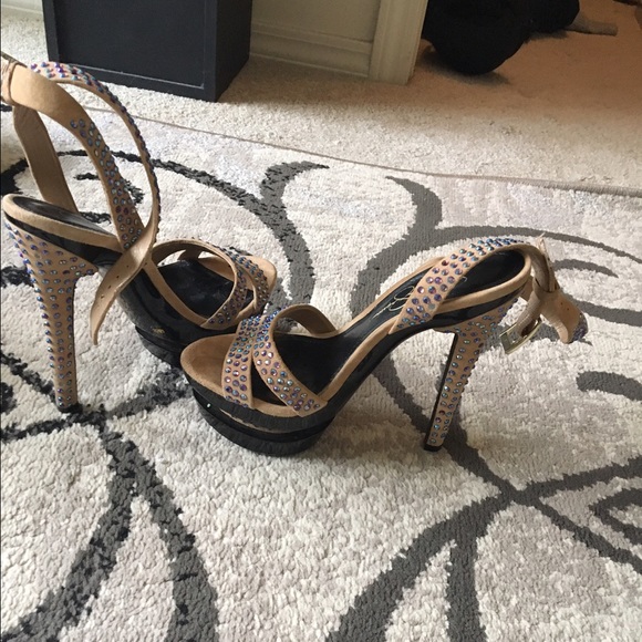 Beige suede Studded Jessica Simpson stack heel