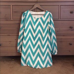 Everly, chevron print, shift dress.