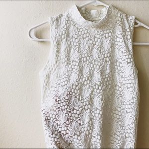 Vintage lace crochet bodysuit white turtleneck