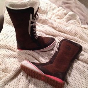 Sorel Leather Winter Boots Salmon Trim Size 8