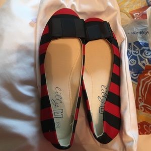 Red and black stripe flats