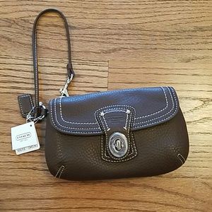 Coach brown leather wristlet NWT