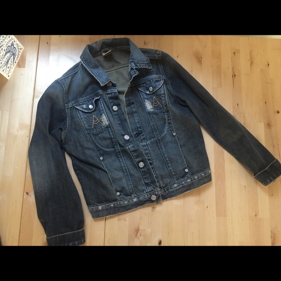 Size L, 7 for All Mankind distressed denim jacket