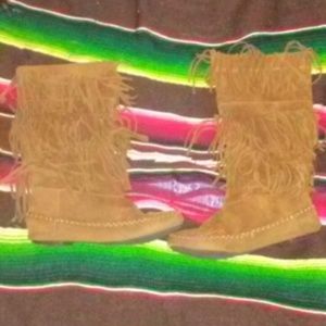 Calfskin look fray Indian boots