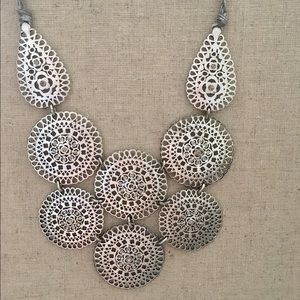 Stella and Dot Silver Medallion Statement Necklace