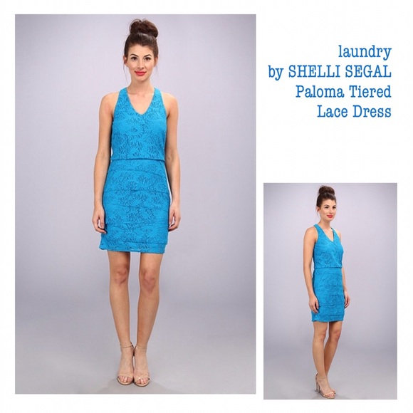 LAUNDRY by Shelli Segal Blue Tiered Lace Dress NWT