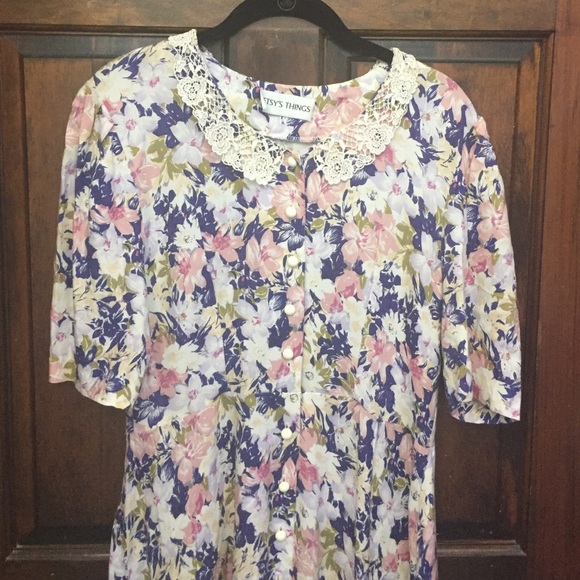 Flowered Peter Pan collar vintage dress - Picture 2 of 4