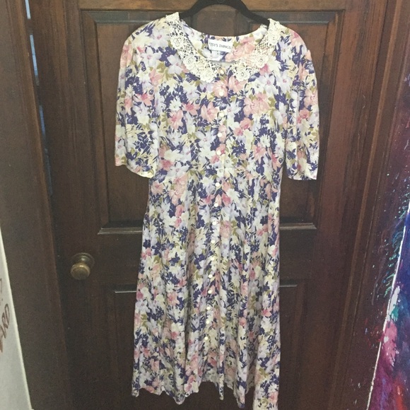 Flowered Peter Pan collar vintage dress - Picture 3 of 4