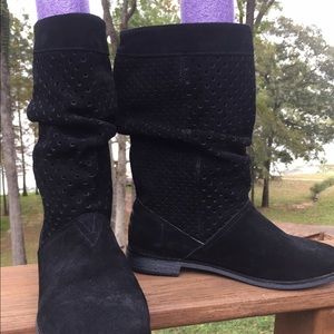 TOMs Black Serra Perforated Suede Slouch Boots
