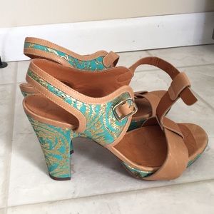 Open toe stacked high heels
