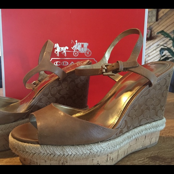 Tan Coach Wedge Sandals