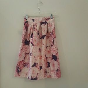 Floral Pink modest midi length skirt S-M