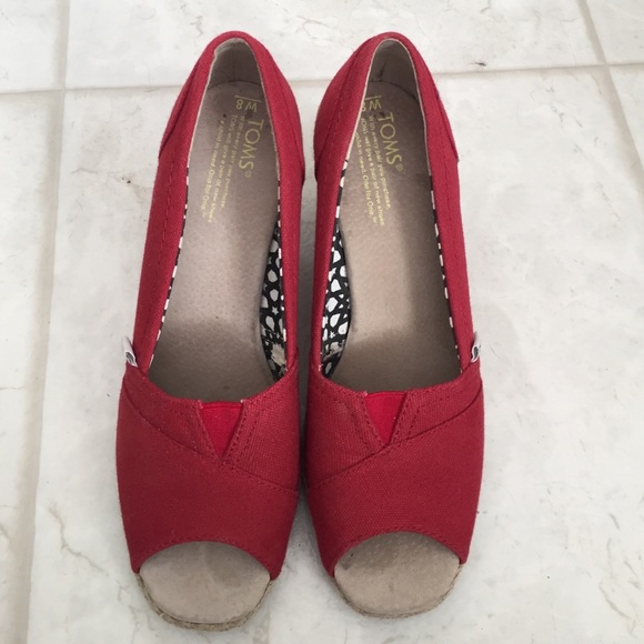 Red open toe wedges, barely worn.
