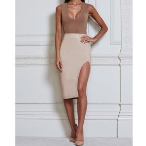 Vittoria Faux Leather Midi Skirt - Nude