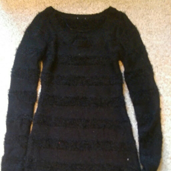 Black striped fuzzy sweater dress